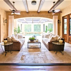 Mocha travertine french pattern tiles and pavers