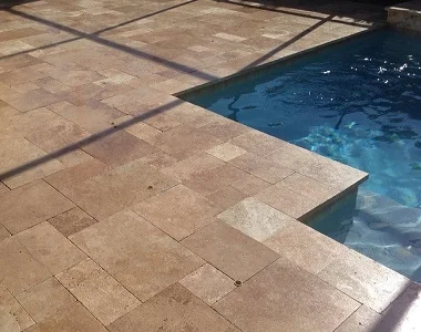 Noce Travertine Tumbled pool Coping brown tiles ochre coping tiles