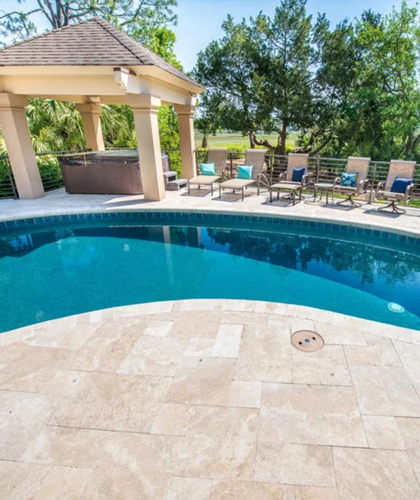 Ivory travertine french pattern pool